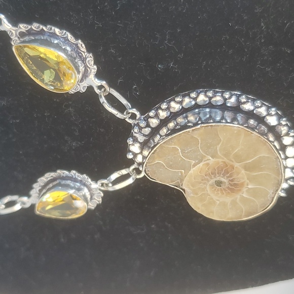 New Ammonite Fossil, Larimar and Citrine 925 Silver Necklace. - Picture 4 of 12